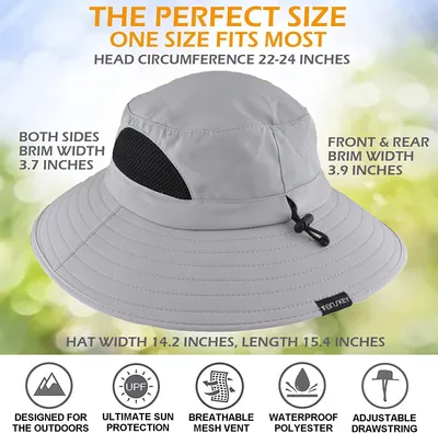 Produktbild von Sonnenhut mit breiter Krempe, UV-Schutz Kappe, Uni Fischerhut, leicht, faltbar, für Wandern, Angeln, Garten & Reise, Atmungsaktiv (Hellgrau)