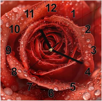Produktbild von Wanduhr aus Glas mit Motiv Wassertropfen Rose- 30 x 30 cm - inkl. Aufhängesystem