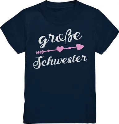 Produktbild von Große Schwester T-Shirt Pfeil Herz Große Schwester Geschenk – Navy / 152/164 (12-14)