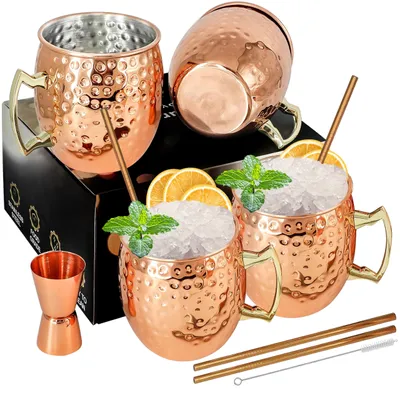 Productafbeelding van Omgoods - Moscow Mule Koperen Beker Set met 4 Premium Koperen Bekers 540ml