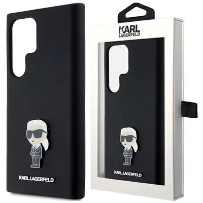 Produktbild von Karl Lagerfeld KLHCS23LSMHKNPK S23 Ultra S918 schwarz Silicone Ikonik Metal Pin Schutzhülle