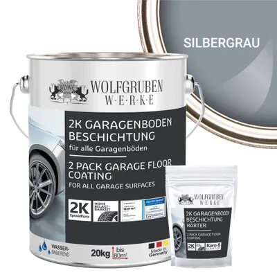 Produktbild von 2K Garagenbodenbeschichtung Garagenfarbe Garagenbodenfarbe Epoxidharz Bodenbeschichtung für Garage Werkstatt Keller - Silbergrau l 20kg