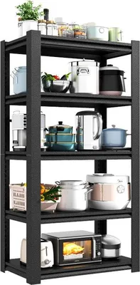 Produktbild von Schwerlastregal Schwarz 183x90x40cm – 650kg Tragkraft – Metall Steckregal 5 Böden – Lagerregal für Garage & Keller – Verstellbar
