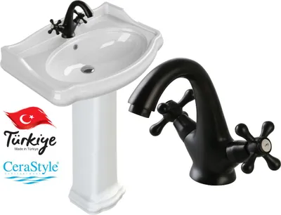 Immagine prodotto di Domotechnika | Lavabo con colonna - 80 X 54 Cm - Bianco - Design retrò - Con rubinetto