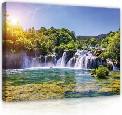 Produktbild von Leinwandbild Wasserfall Natur Landschaft 120x80 cm XXL Modern Canvas Leinwand Bilder Leinwandbilder Wandbilder Kunstdruck Bild auf Leinwand Aufhängefertig