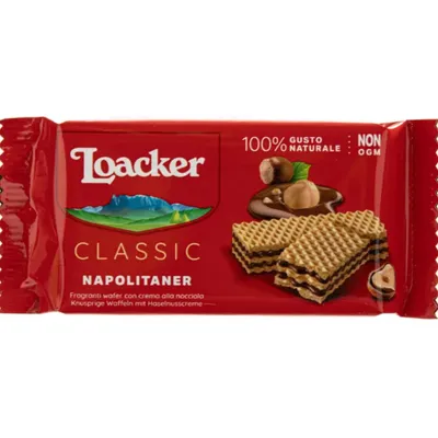 Zdjęcie produktu dla Loacker Classic Napolitaner chrupiące wafelki z kremem z orzechów laskowych 45g