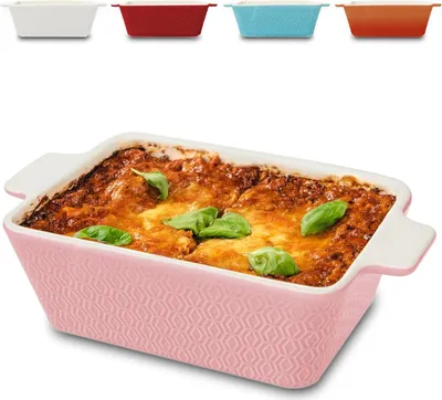 Image de Plat à four en céramique pour 2 personnes - pour lasagnes, tiramisu et soufflés - bord extra haut - carré - bleu