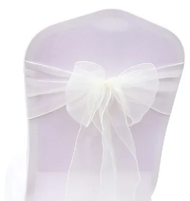 Image de Lot de 50 nœuds pour chaises – Nœuds de mariage en organza pour chaises, 18 x 275 cm, décoration de chaises pour fêtes, mariages et autres occasions, couleur ivoire