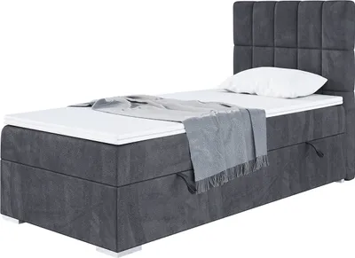 Produktbild von MEBLINI Boxspringbett mit Bettkasten - Gepolstert Einzelbett mit Matratze und Topper - Polsterbett mit Stauraum - Bett mit Kopfteil - Stauraumbett - LUKAS - 80x200 Rechts  - H4/Dunkelgrau Samt