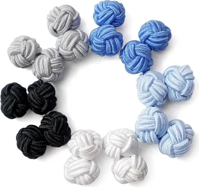 Produktbild von 5 Paar Seide Stoff Knoten Seidenknoten Manschettenknöpfe Set