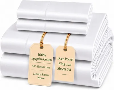 Productafbeelding van 100% Egyptian Baumwolle Sheets King Size Sheets Set with Fully Elasticated Fitted Sheet & Pillowcase sets