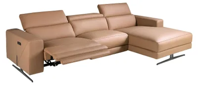 Obrázek produktu pro Relaxační pohovka s pravostrannou chaise longue, potažená hnědou kůží, model 6287