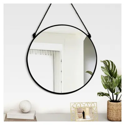 Produktbild von Runder hängender Wandspiegel in Schwarz für das Badezimmer, moderner Rahmenspiegel für Wohnzimmer, Schlafzimmer, Eingangsbereich und Flur