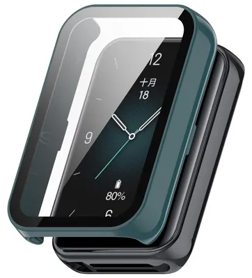 Produktbild von Für Honor Band 9 Kunststoff Smart Watch Hülle + H9 Schutz Hart Glas Grün