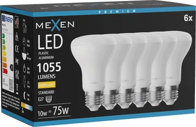 Zdjęcie produktu dla Mexen Nova 6x żarówka LED E27, R63, 10W, Ciepła - 3000K, 1055 lm - L104-E27-1030-01x06