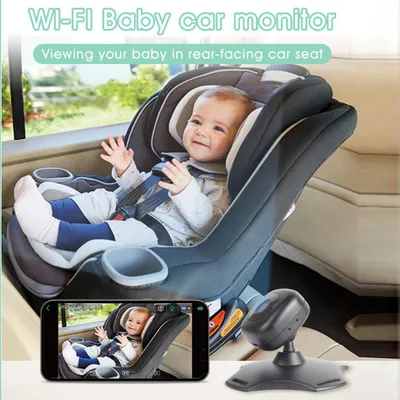 Obrázok produktu pre WiFi detský monitor do auta, bezdrôtová kamera pre zadné sedadlo, otočná o 360°, nočné videnie, zrkadlo napájané cez USB
