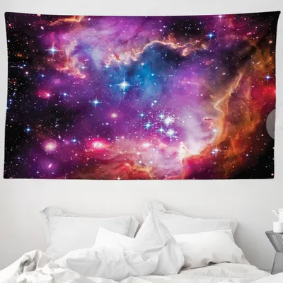 Produktbild von ABAKUHAUS Kosmos Wandteppich, Magellansche Wolke Stern aus Weiches Mikrofaser Stoff Waschbar ohne Verblassen Digitaldruck, 230 x 140 cm, Lila Blau Orange