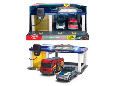 Immagine prodotto di Dickie Toys - Stazione di soccorso per bambini a partire da 3 anni (31x22 cm) con 2 auto giocattolo