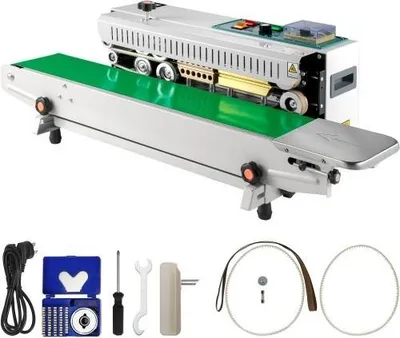 Zdjęcie produktu dla VEVOR FR-900 Automatyczna pozioma, ciągła zgrzewarka taśmowa do worków foliowych, zgrzewarka, 0-12 M/min, regulowana prędkość zgrzewania, komercyjne zgrzewarki do worków