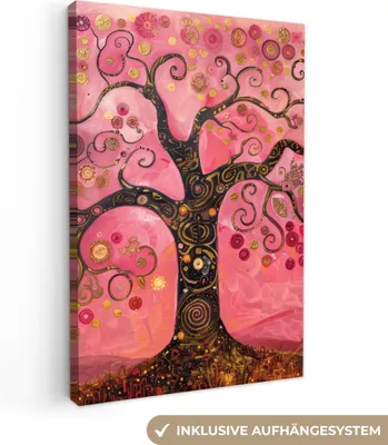 Obrázok produktu pre MuchoWow® - Plátno - Strom - Strom života - Ružová - Zlatá, nástenná maľba, nástenné dekorácie obrazy obývacia izba, 60x90cm