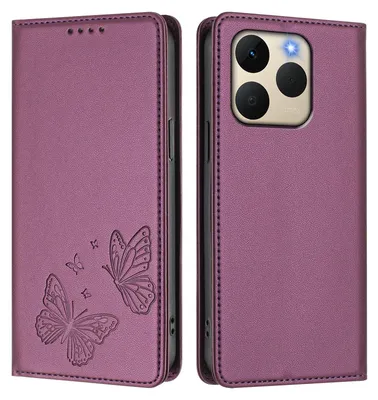 Produktbild von Lederhülle für Realme 15T 5G, Schmetterling Prägung Leder Brieftasche Schutzhülle mit Ständer Lila