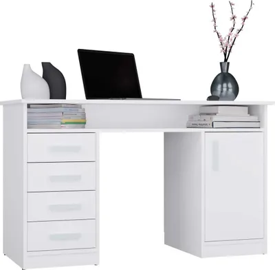Produktbild von Schreibtisch ADA mit 4 Schubladen 1 Tür und Ablage Weiß 125x55x75 cm