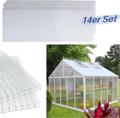 Produktbild von Jopassy Hohlkammerstegplatten 14-tlg. Doppelstegplatten Gewächshausplatten Stegplatten Stoßsicher UV-beständig 121x60,5 cm Polycarbonat Transparent