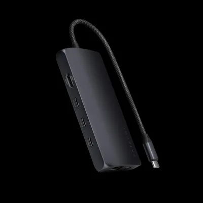 Produktbild von Satechi USB-C Multiport Adapter 8K (Ethernet) – Unterstützt 4K 60Hz/120Hz/144Hz oder 8K @ 30Hz – 1 x USB-C PD Port bis zu 100W – 1 x Gigabit Ethernet-Anschluss unterstützt 10/100/1000Mbps
