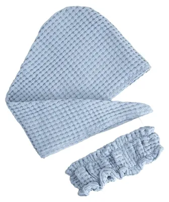 Zdjęcie produktu dla HOMLA Zestaw opaska i turban VAFFEL niebieskie 10x23 cm