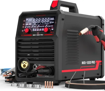 Produktbild von 185A MIG-MAG-Schweißgerät, Flussdraht-MIG/Gas-MIG/Drahtvorschub MIG/Lift-TIG/Elektrode 6-in-1 Mehrzweck-Aluminium-Schweißgerät, digitales LED-Display, synergische Steuerung