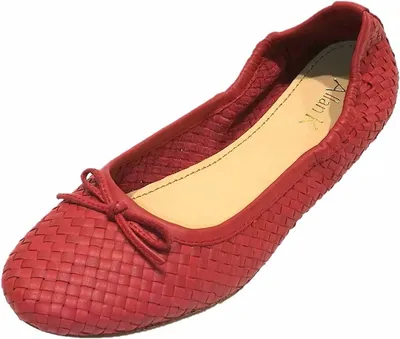 Produktbild von Damen Ballerinas mit gewebtem Obermaterial, kleiner Schleife und flacher Silhouette in Rot