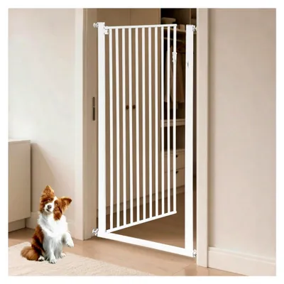 Produktbild von Haustiergitter Extra Hoch 150 cm, Breite verstellbar 90-97 cm, Sicherheits-Haustiergitter, Automatische Schließung, Stababstand 3,5 cm, 270° Türöffnung, Ohne Bohren für Treppen/Türen