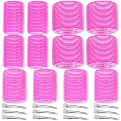 Produktbild von Lockenwickler, selbsthaftend, 24-teiliges Set mit 12 hitzebeständigen Lockenwicklern, 3 Größen (4 Jumbo, 4 groß und 4 mittel) und 12 Haarspangen für lange, mittelgroße, kurze Haare