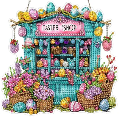 Immagine prodotto di Set per creare decorazioni a mosaico con cristalli (diamond painting), cesto di Pasqua con uova, ideale per finestre, decorazione da appendere, adatto per adulti