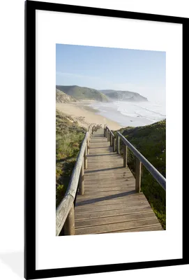 Produktbild von MuchoWow® MuchoWow® Gerahmtes Poster Meer - Strand - Treppe 60x90 cm - Poster mit zchwarzem Bilderrahmen - Dekoration - Wandposter Wohnzimmer - Hochwertig