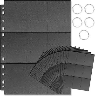 Immagine prodotto di TRANKIELO® - Portafogli per carte da collezione a doppia facciata con 540 scomparti – Trasparente, nero, 30 fogli – Adatto per carte da collezione