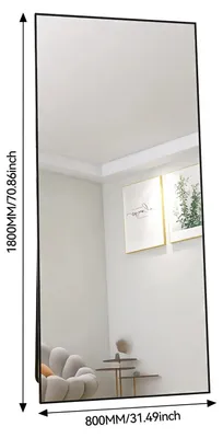 Image de Grand miroir - Miroir de courtoisie - Miroir mural - Miroir sur pied - Miroir à suspendre - Verre trempé - Cadre en aluminium