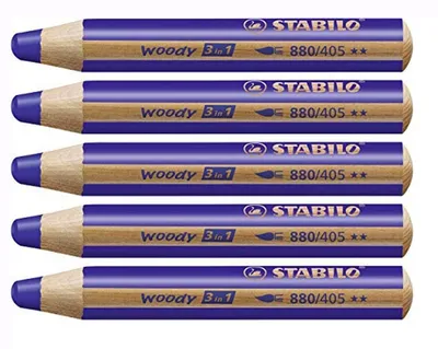 Image de Crayons de couleur, aquarelle & craies de cire - STABILO woody 3 in 1 - Pack de 5 - bleu outremer