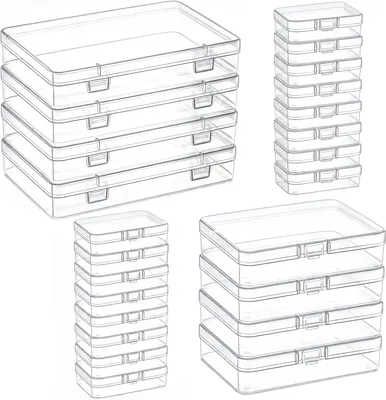 Produktbild von Aufbewahrungsboxen Set 24 Stück, transparentes Kunststoff, verschiedene Größen, für Bastelmaterial