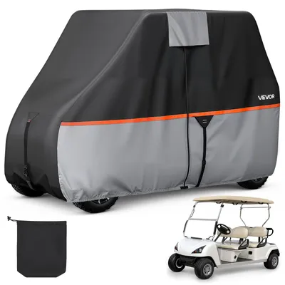 Immagine prodotto di Copertura per golf cart VEVOR per golf cart a 2+2/4 posti (compatibile con la maggior parte dei modelli Club Car, Yamaha, EZGO e Honda), realizzata in tessuto Oxford 420D con rivestimento inPoliuretanoe dotata di 3 aperture con cerniera