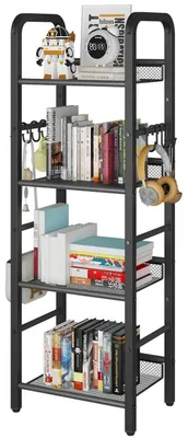 Immagine prodotto di Scaffale a 5 ripiani in metallo nero, altezza 116 cm, con ganci a forma di "S"