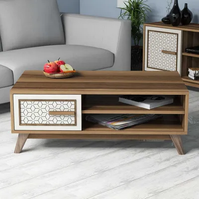 Immagine prodotto di Skye Decor, Ayla - Noce, Crema, Tavolino, Noce, 100% PANNELLI DI PARTICELLE RIVESTITI IN MELAMMINA, 105 x 60 x 38,2 cm