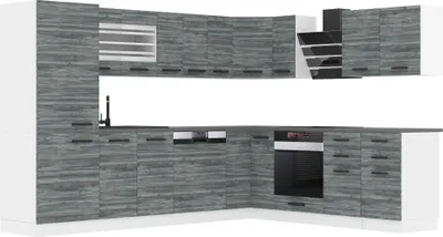 Produktbild von Belini Küchenzeile Küchenblock Küche L-Form JULIE Küchenmöbel mit Griffe, Einbauküche ohne Elektrogeräten mit Hängeschränke und Unterschränke, mit Arbeitsplatten, Glamour Wood