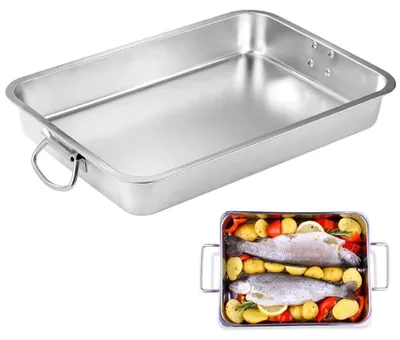Immagine prodotto di Teglia da forno in acciaio inossidabile con maniglie - teglia rettangolare 40 x 30 x 7 cm