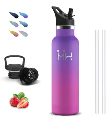 Isolierflasche 750 ml, Edelstahl, BPA-frei, auslaufsicher, mit Strohhalm