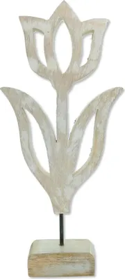 Produktbild von Holz Skulptur Tulpe weiß-braun 14 x 31cm Dekofigur Tisch-Deko Holzblume Figur