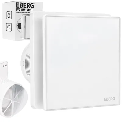 Zdjęcie produktu dla EBERG EVO WM 100 HT Wentylator Łazienkowy 100 mm Higrostat Timer Biały Mat