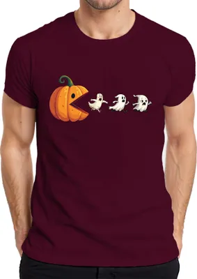 Produktbild von Halloween Kürbis Pacman Geister Party Lustig Cartoon Geschenk Herren T-Shirt, Burgundy, S