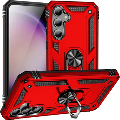 Produktbild von Schutzhülle für Samsung Galaxy S23 FE Dual Layer Robust Militäre Fallschutz Hülle mit Ringhalterung Ständer Rot