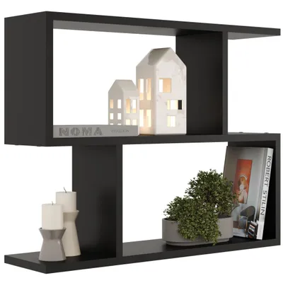 Produktbild von Wandregal Schwarz – modernes Hängeregal aus Holzdekor, stilvolles Regal zur Wandmontage für Wohnzimmer, Büro & Schlafzimmer, 70 cm
